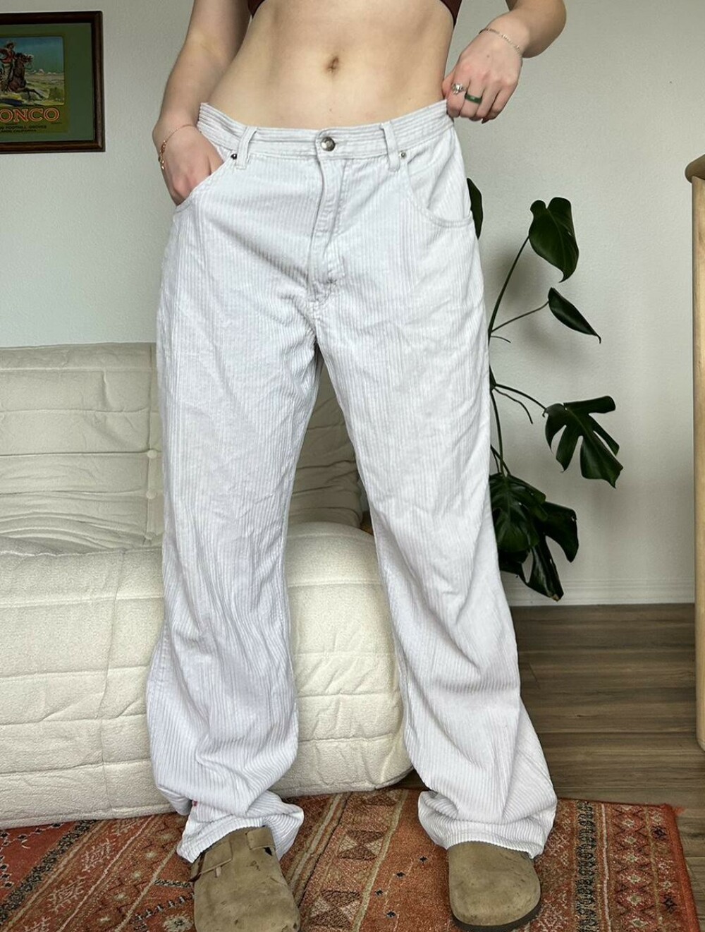 BUGLE BOY Y2K Thick Corduroy Beige Super Baggy Wide Leg Skater Pants 36W 32L